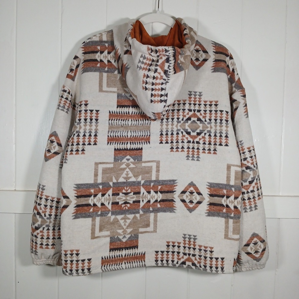Southwestern Aztec Print Quarter Zip Hoodie Rust Geometric Pullover Women Large‎ - Picture 3 of 7